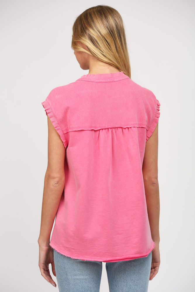 HOT PINK RUFFLE TRIMMED SLEEVELESS TERRY TOP by FATE Final Sale