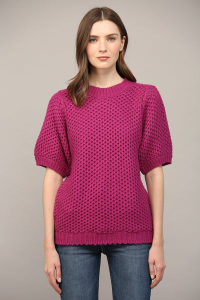 BERRY OPEN KNIT SHORT BALLON SLV SWEATER by FATE