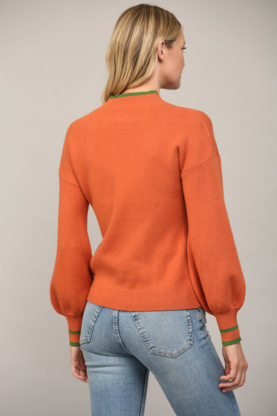 HELLO PUMPKIN MOCK NECK BALLON SLEEVE SWEATER by FATE