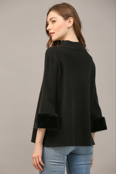 FUR SLEEVE DETAIL MOCK NECK SWEATER b FATE