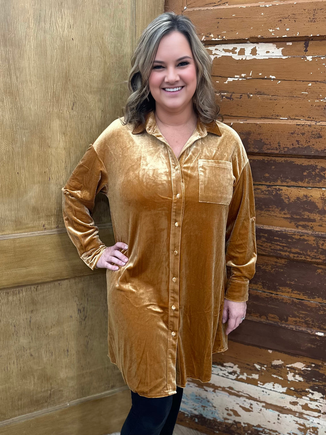 CAMEL VELVET BUTTON FRONT SHIRT MINI DRESS – Magnolia Too Boutique