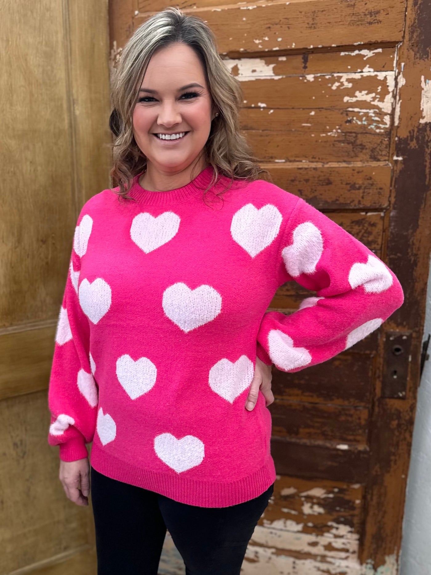 Fuzzy Hearts Drop Shoulder Sweater