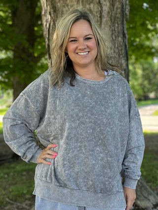 Charcoal Acid Washed Slit Side Sweatshirt