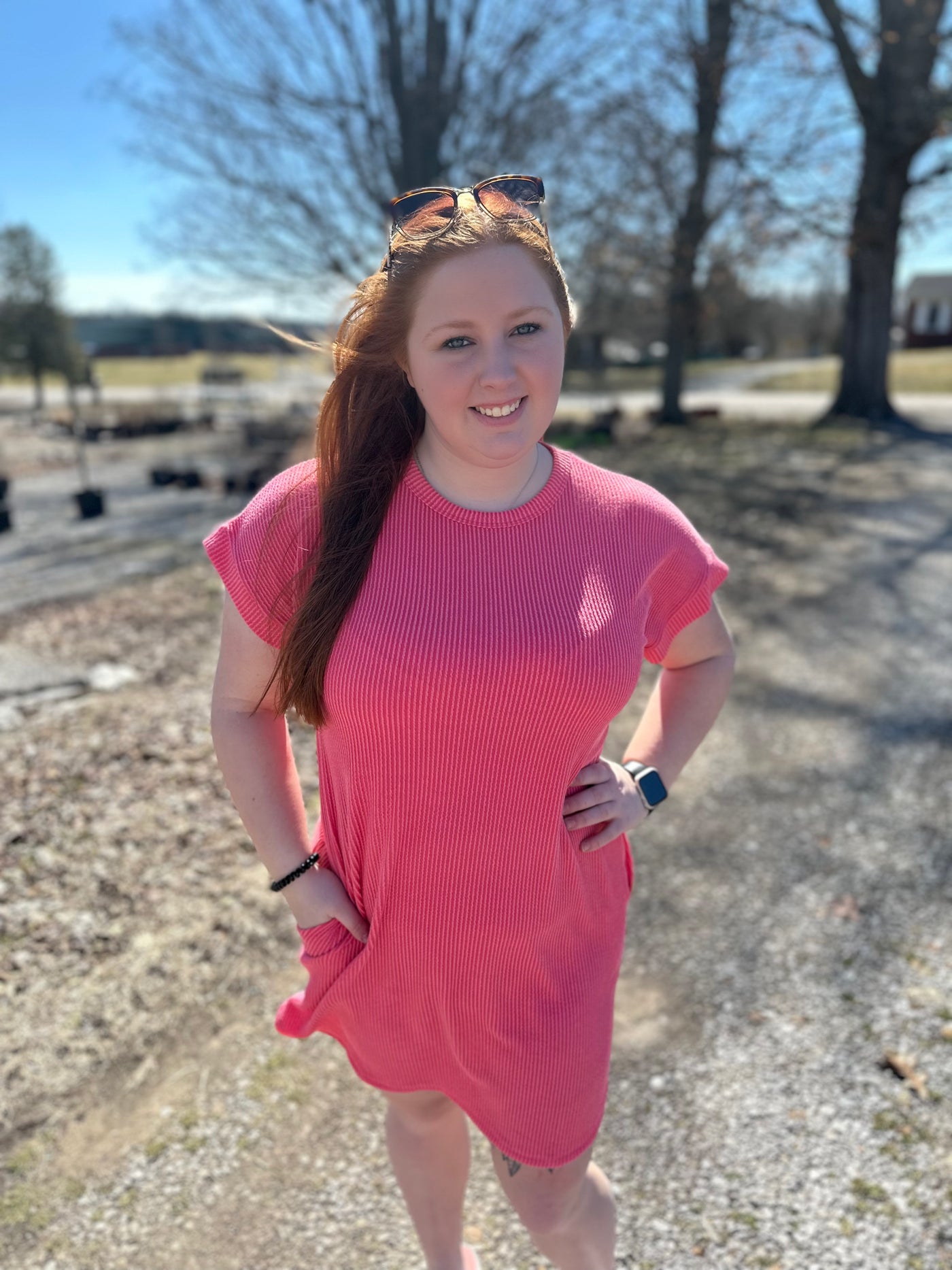 Curvy Coral Urban Ribbed Mini Dress w/ Pockets Final Sale 2X Curvy Coral Urban Ribbed Mini Dress w/ Pockets Final Sale 2X