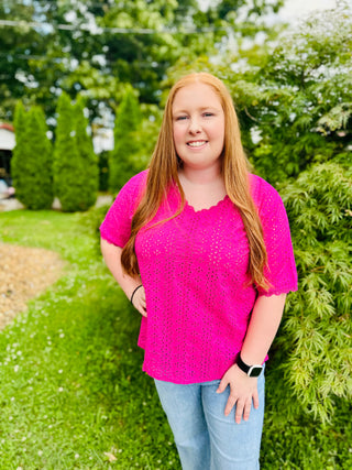 Cerise Collared Neck Half Sleeve Top Final Sale