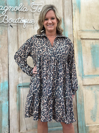 Curvy Babydoll Leopard Print Midi Woven Dress FINAL SALE