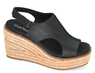 Corkys "Freddie" Wedge Sandal in Black Smooth