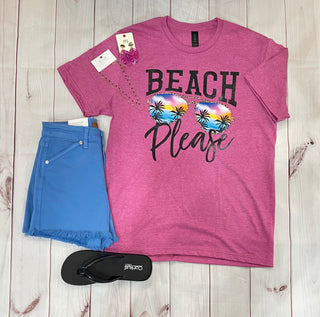 "Beach Please" Tee on Heather Berry Final Sale