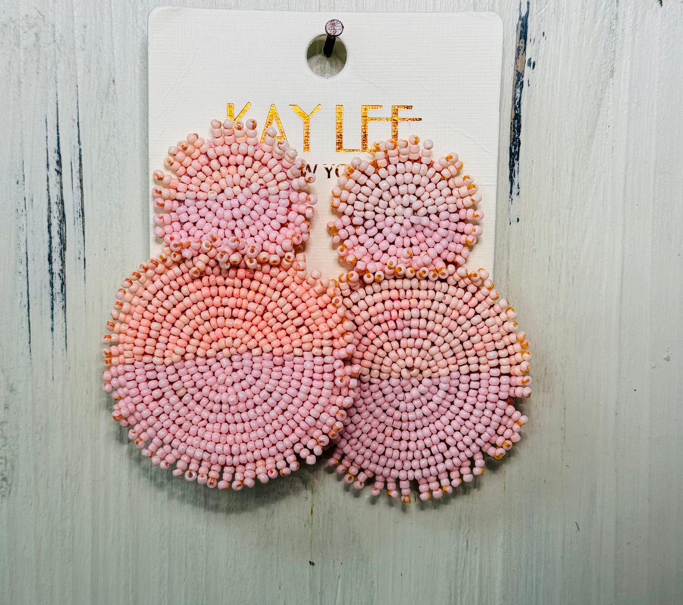 Pink Twotone Bead Disc Earrings