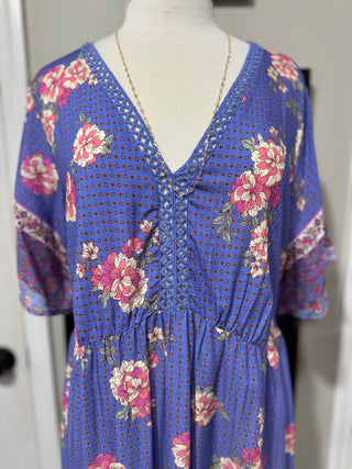 Curvy Printed V-Neck Flutter Sleeve Dress Final Sale