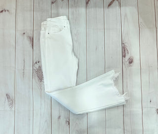 Mica White High Rise Crop Flare Jeans With Uneven Hem Final Sale