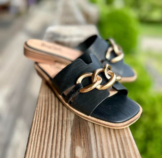 Corkys "Off the Chain" in Black Smooth Sandal Final Sale