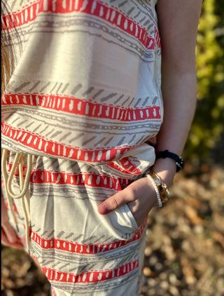 Beige Striped Print Casual Tank and Short Set Final Sale
