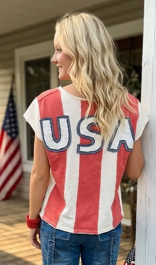 American Stars And Stripes Patch Sleeveless Top