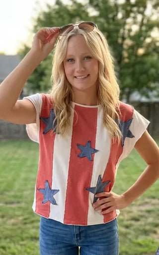 American Stars And Stripes Patch Sleeveless Top