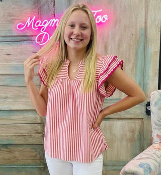Pink Striped Ruffle Sleeve Top FINAL SALE