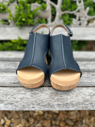 Carley Platform Wedge in Navy by Corkys