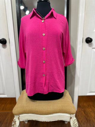 Fuschia Collared Neck Half Sleeve Shirt Final Sale