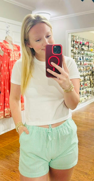 SC Green Striped Drawstring Waist Shorts