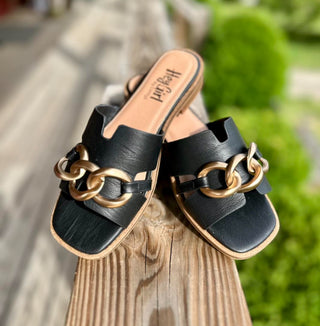 Corkys "Off the Chain" in Black Smooth Sandal Final Sale