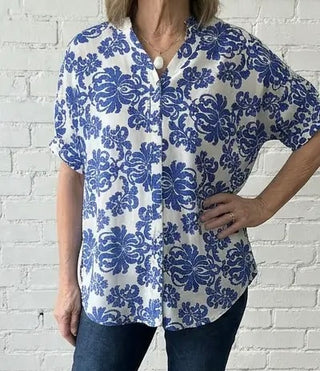 Royal Blue Button Down Half Sleeve Top