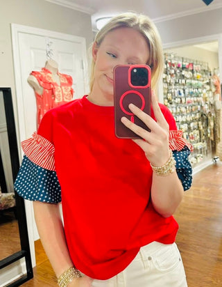 Curvy Stars and Stripes Puff Sleeve Top