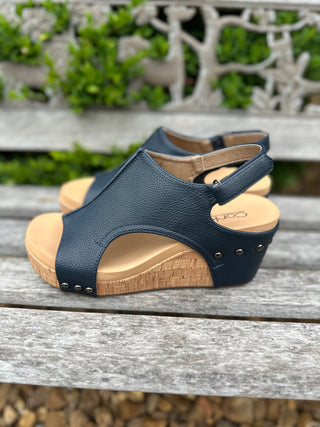 Carley Platform Wedge in Navy by Corkys