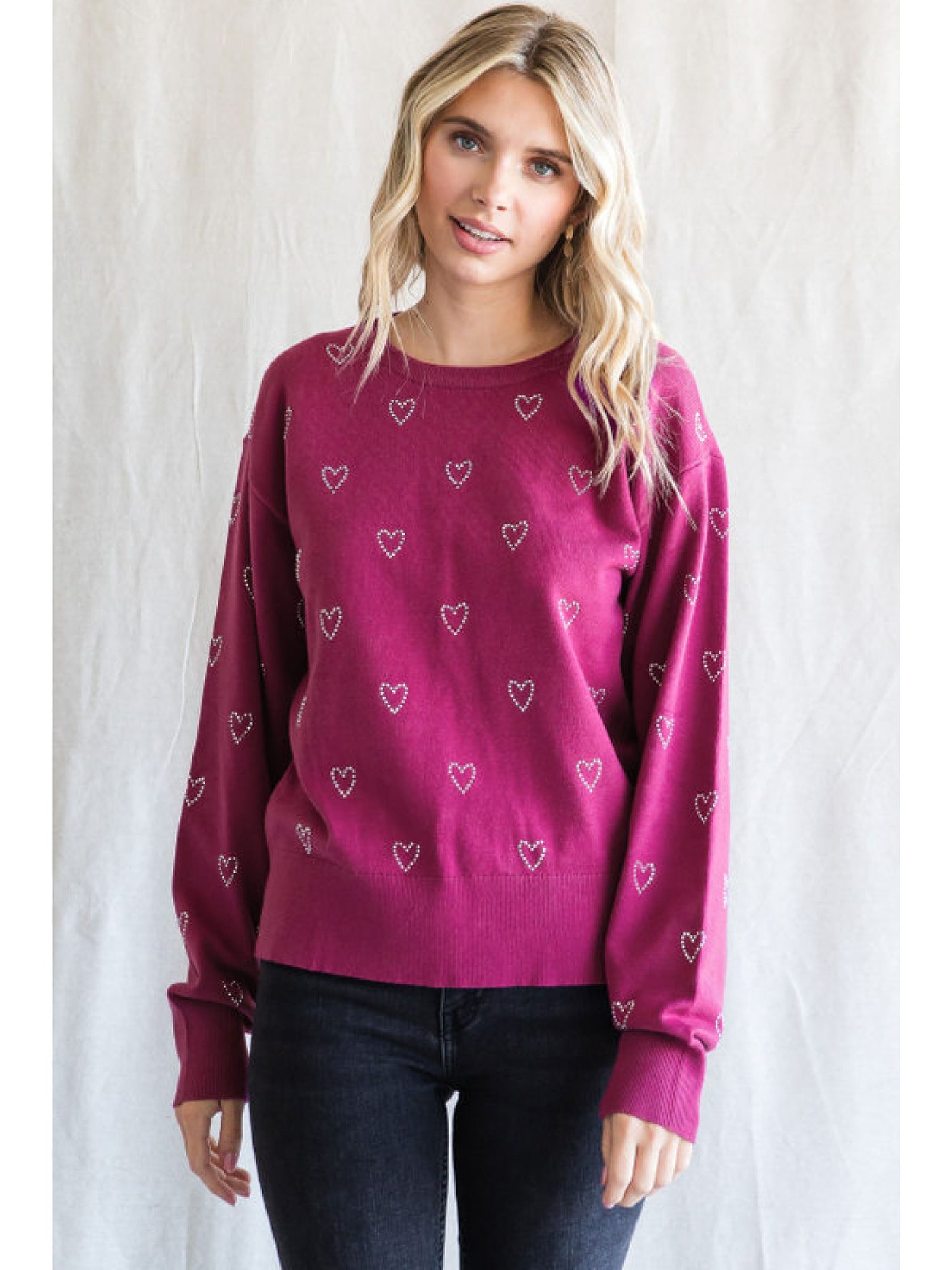 Magenta Cubic Heart Pattern Knit Pullover Sweater FINAL SALE