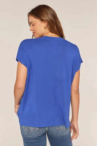 Blue/Ivory Kentucky Print Short Sleeve Sweater