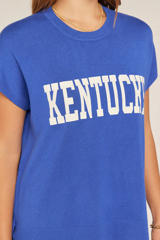 Blue/Ivory Kentucky Print Short Sleeve Sweater