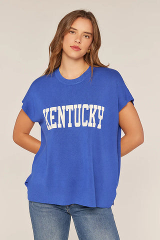 Blue/Ivory Kentucky Print Short Sleeve Sweater