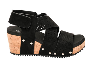 Corkys "Guilty Pleasure" in Black Faux Suede Wedges