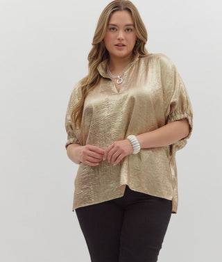 Curvy Gold Metallic V-Neck Top Final Sale