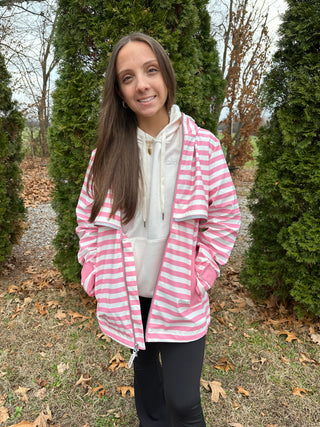 LULU MAC HOODED RAINCOAT DARBY PINK/WHITE STRIPE
