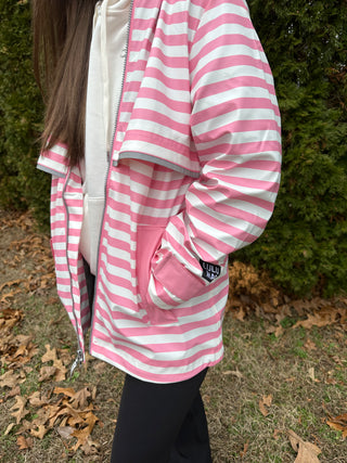 LULU MAC HOODED RAINCOAT DARBY PINK/WHITE STRIPE