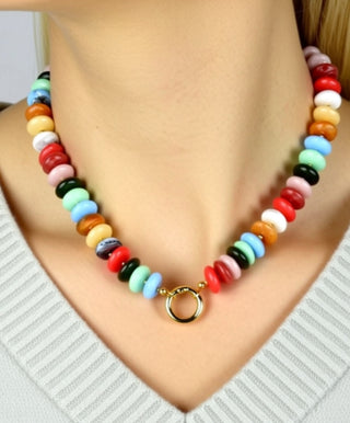 Rondelle Shape Marble Stone Necklace (6 Color)