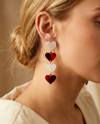 Linked 4 Glitter Heart Drop Earrings