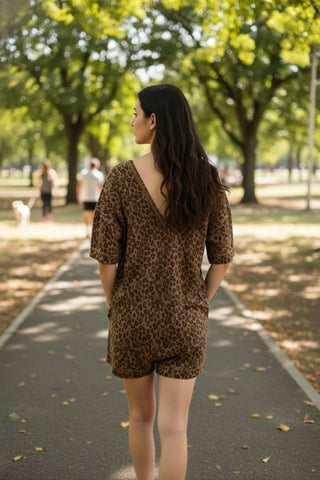 SC Leopard Printed Knit Comfy Romper FINAL SALE