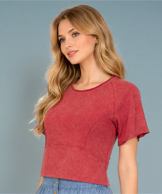 SC Cherry Mineral Washed Knit Fitted Crop Top FINAL SALE