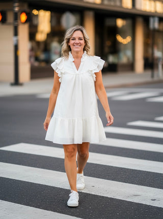 Off White Flutter Sleeve Tiered Dress FINAL SALE