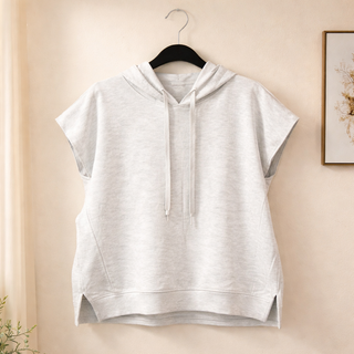 Silver Grey Knit Sleeveless Hoodie with Floral Fabric Lining Details