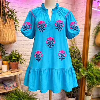 Curvy Paraiba Boho Floral Embroidered Mini Dress FINAL SALE