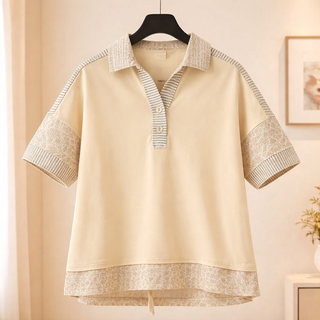 Curvy Natural Oversized Half Button Down Collared Knit Top FINAL SALE