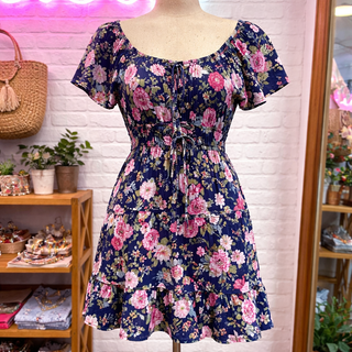FLORAL FRONT TIE SCOOP NECK TIERED MINI DRESS FINAL SALE