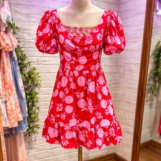 Floral Puff Sleeve Sweetheart Neck Ruffled Mini Dress FINAL SALE