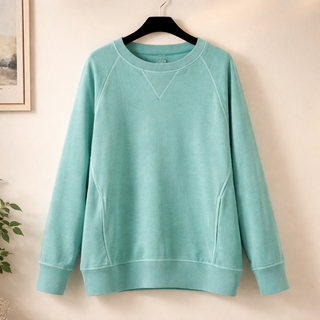 Turquoise Pigment Dyed French Terry Pullover w/ Pockets