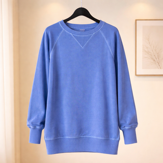 Bright Blue Pigment Dyed French Terry Pullover w/ Pockets