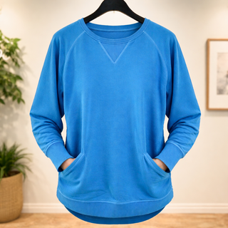 Classic Blue Pigment Dyed French Terry Pullover w/ Pockets