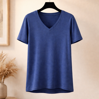 Basic Navy V-neck Short Sleeve Top Final Sale