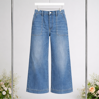 Cropped Wide Leg Denim Pants